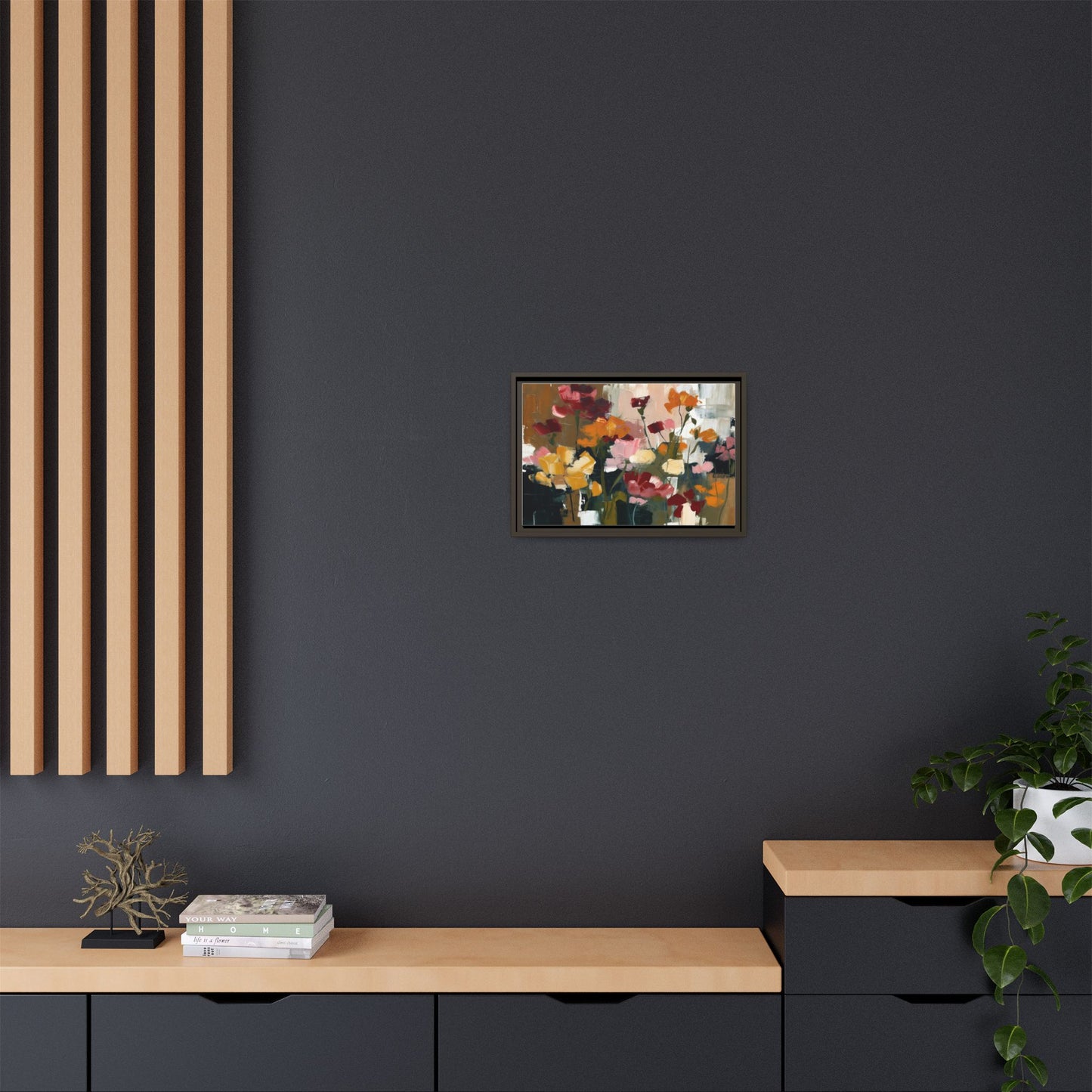 Framed Matte Canvas Floral Abstract Wall Art