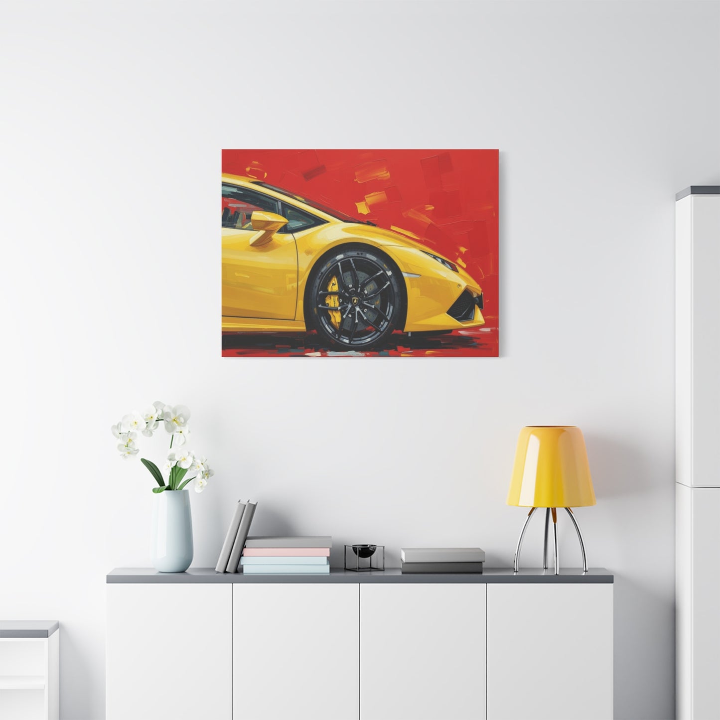 Yellow Sports Car Canvas Print - Modern Automotive Wall Art (Matte Stretched)