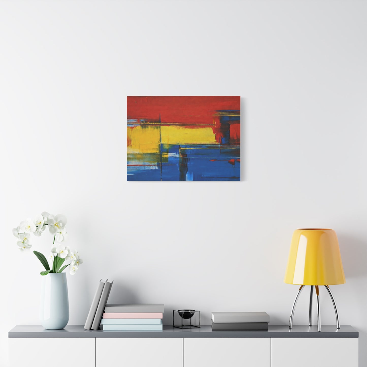 Abstract Color Block Matte Canvas Wall Art — Red, Yellow & Blue Stretched Canvas