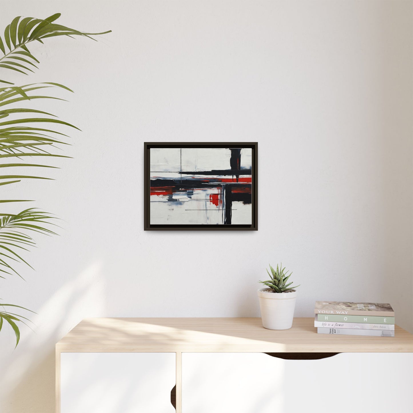 Abstract Red & Black Framed Canvas Art — Modern Matte Wall Painting