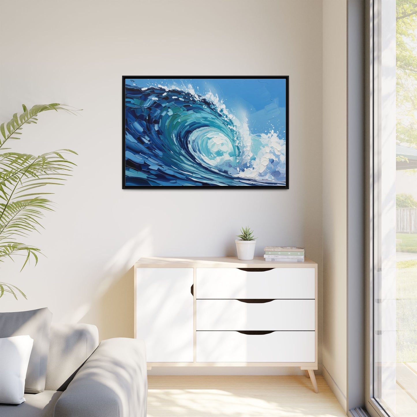 Framed Matte Canvas Wave Art — Blue Ocean Surf Wall Decor