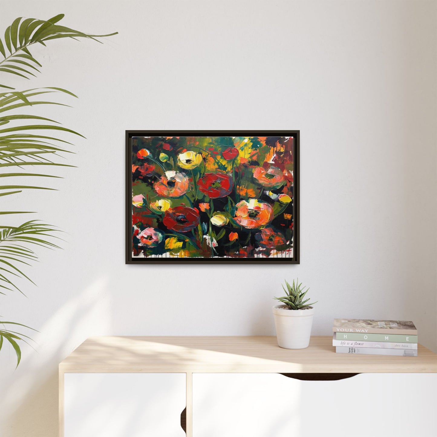 Framed Floral Canvas Print — Vibrant Abstract Poppies Wall Art