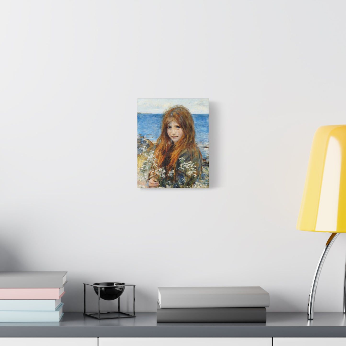 Little girl on the beach by Hans Olaf Heyerdahl Matte Canvas Wall Art Print