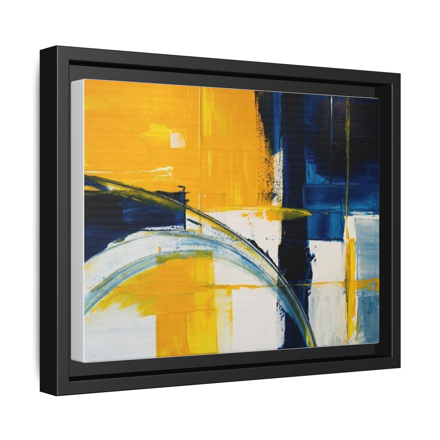 Abstract Yellow & Blue Framed Canvas Wall Art — Modern Matte Canvas Print