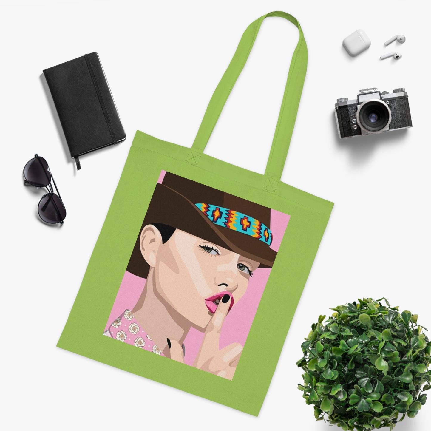 Pop Art Woman Tote Bag — Stylish Retro Portrait Cotton Shopper