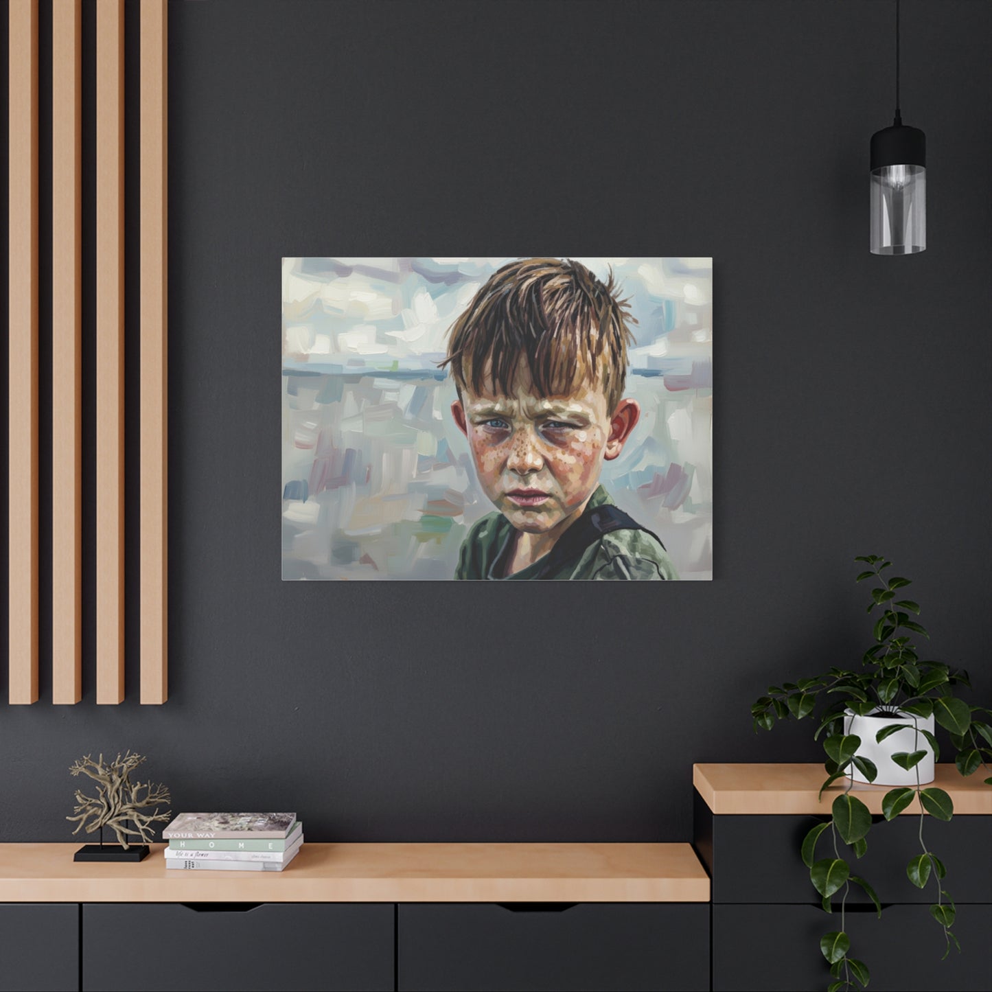 Melancholic Boy Portrait Canvas Print — Matte Stretched Wall Art