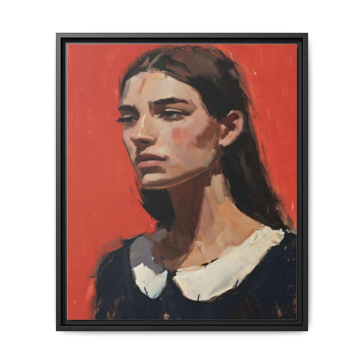 Framed Matte Canvas Portrait Print — Moody Red Figurative Art