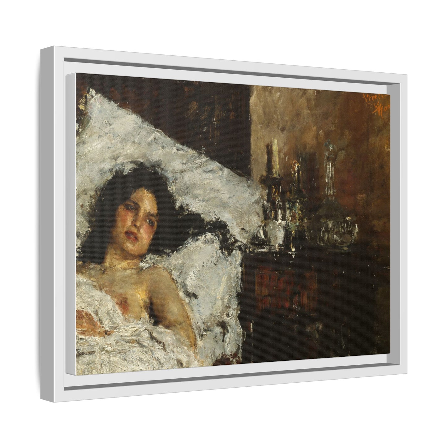 Resting by Antonio Mancini Framed Matte Canvas Wall Art Print