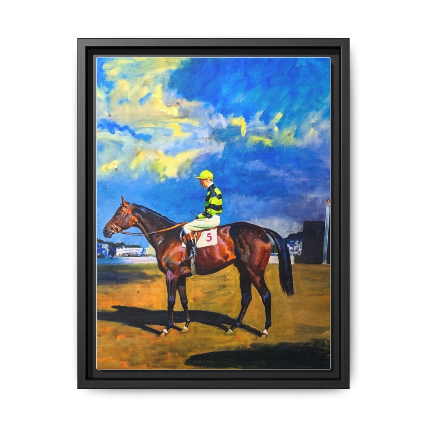 Framed Matte Canvas — Jockey on Racehorse Vintage Equestrian Wall Art