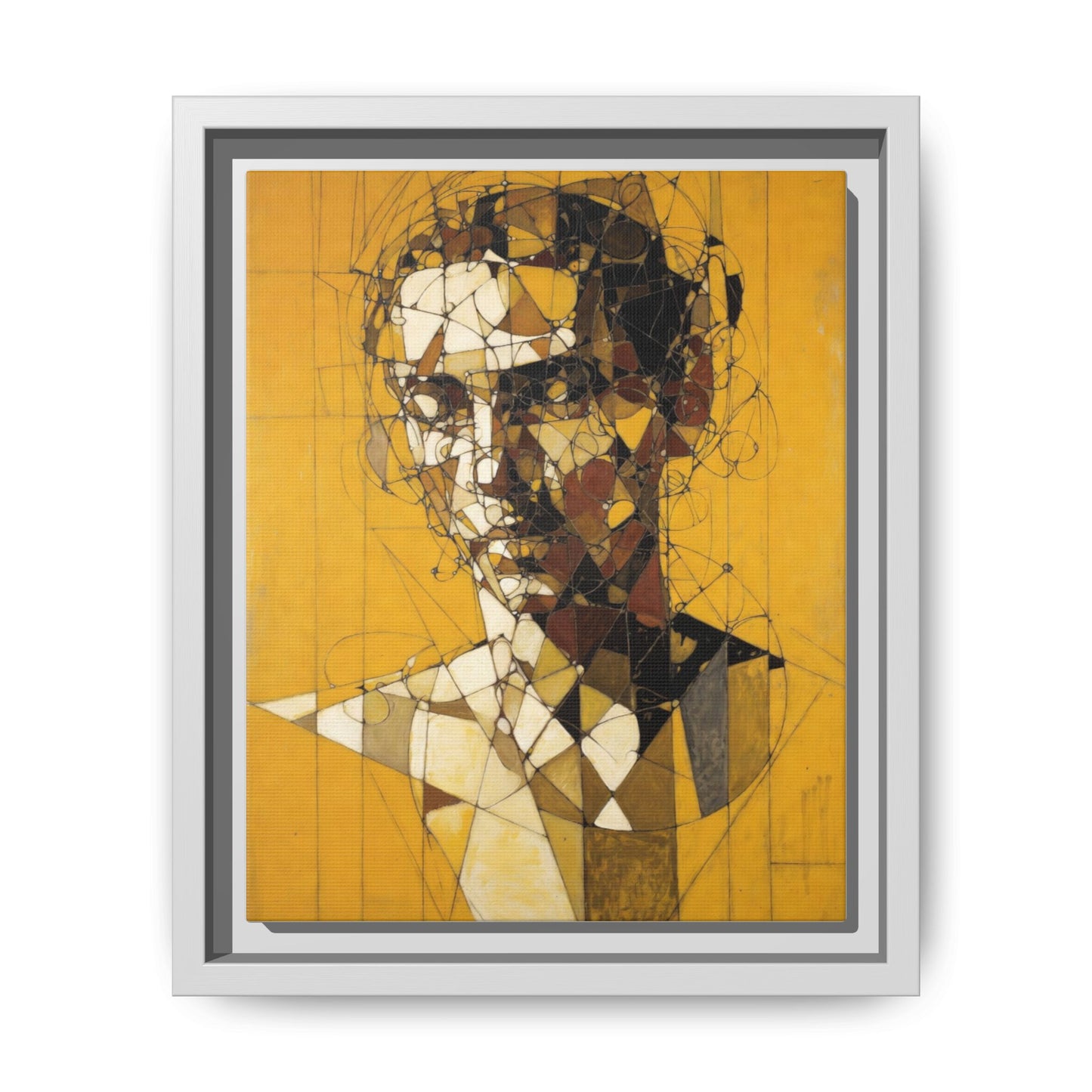 Framed Matte Canvas Art - Abstract Geometric Portrait on Mustard Yellow