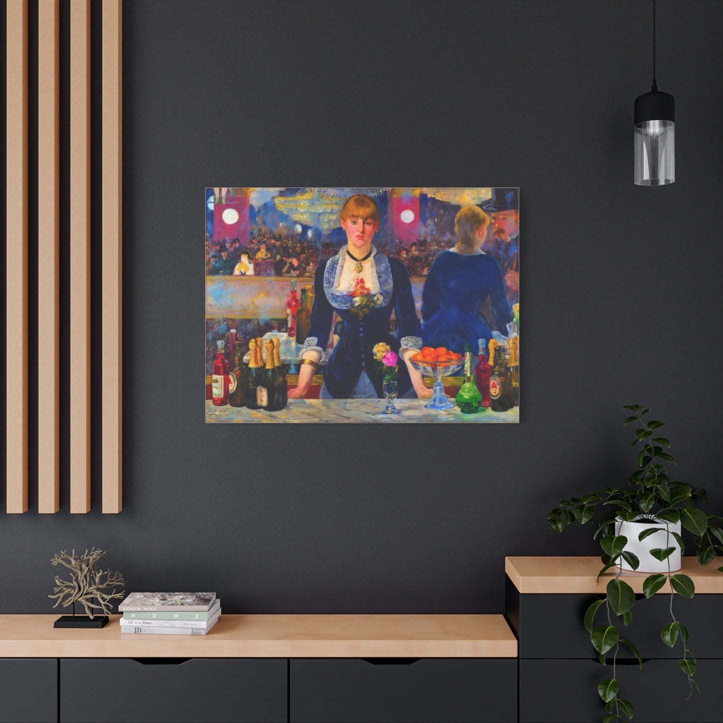 Bar at the Folies-Bergère Matte Canvas Print — Édouard Manet Style Barmaid Wall Art