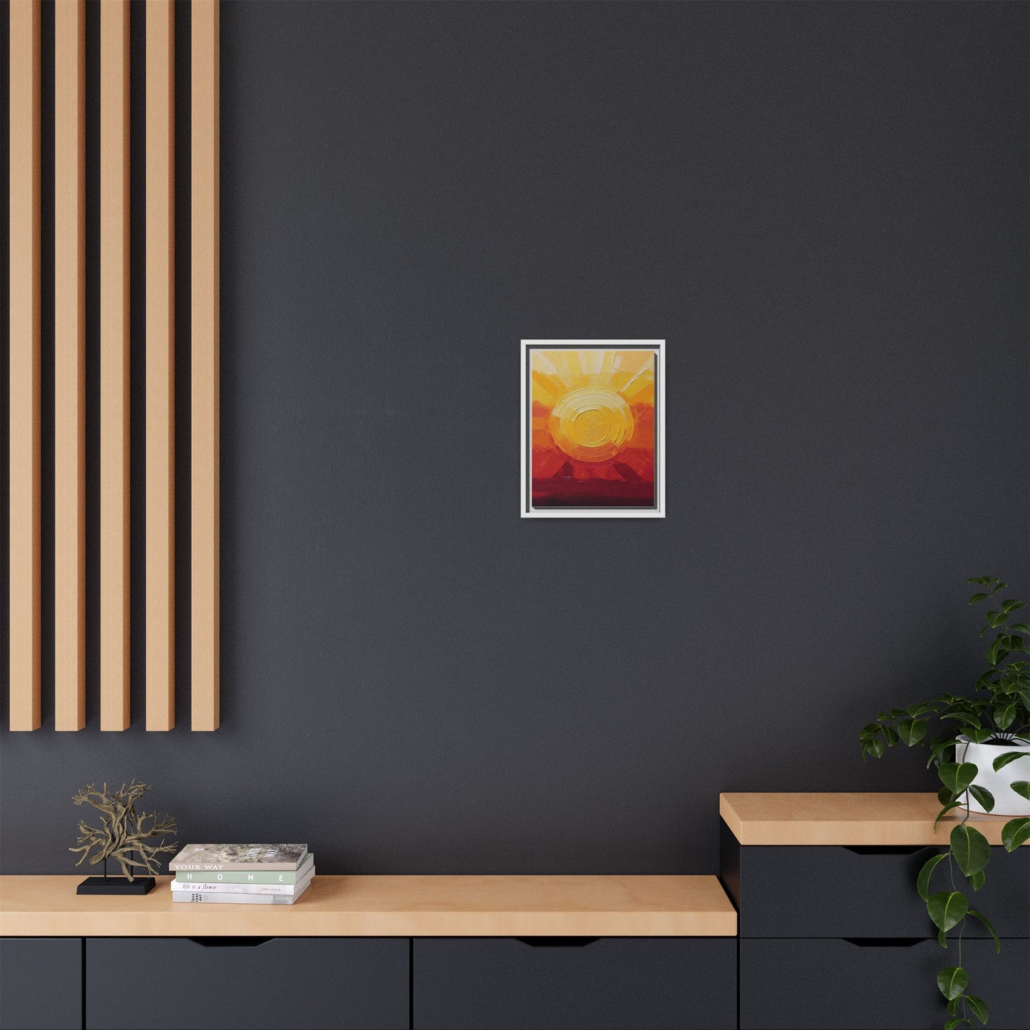 Sunburst Abstract Framed Canvas Art — Matte Multi‑Color Wall Print