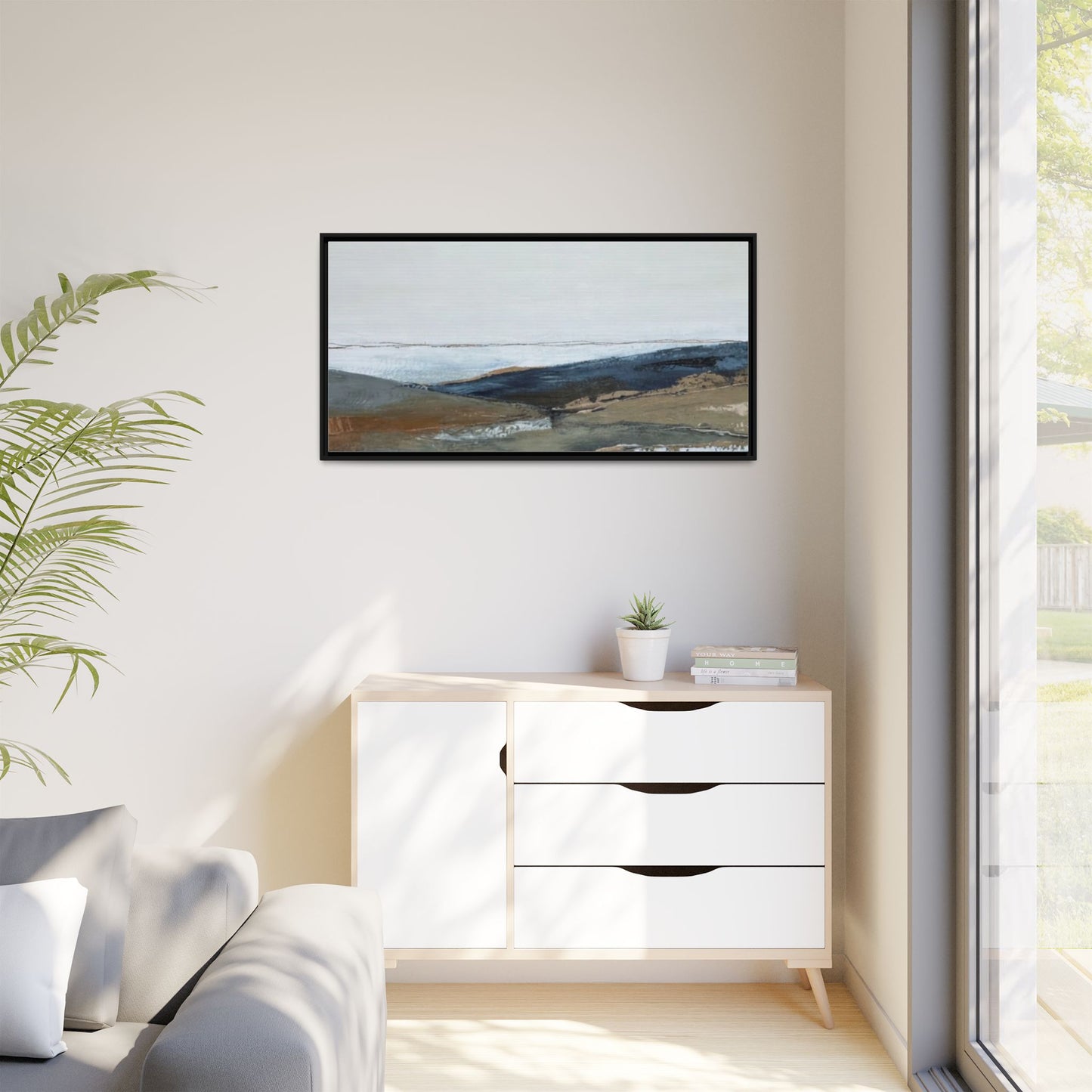 Framed Matte Canvas Wall Art — Serene Coastal Abstract Landscape