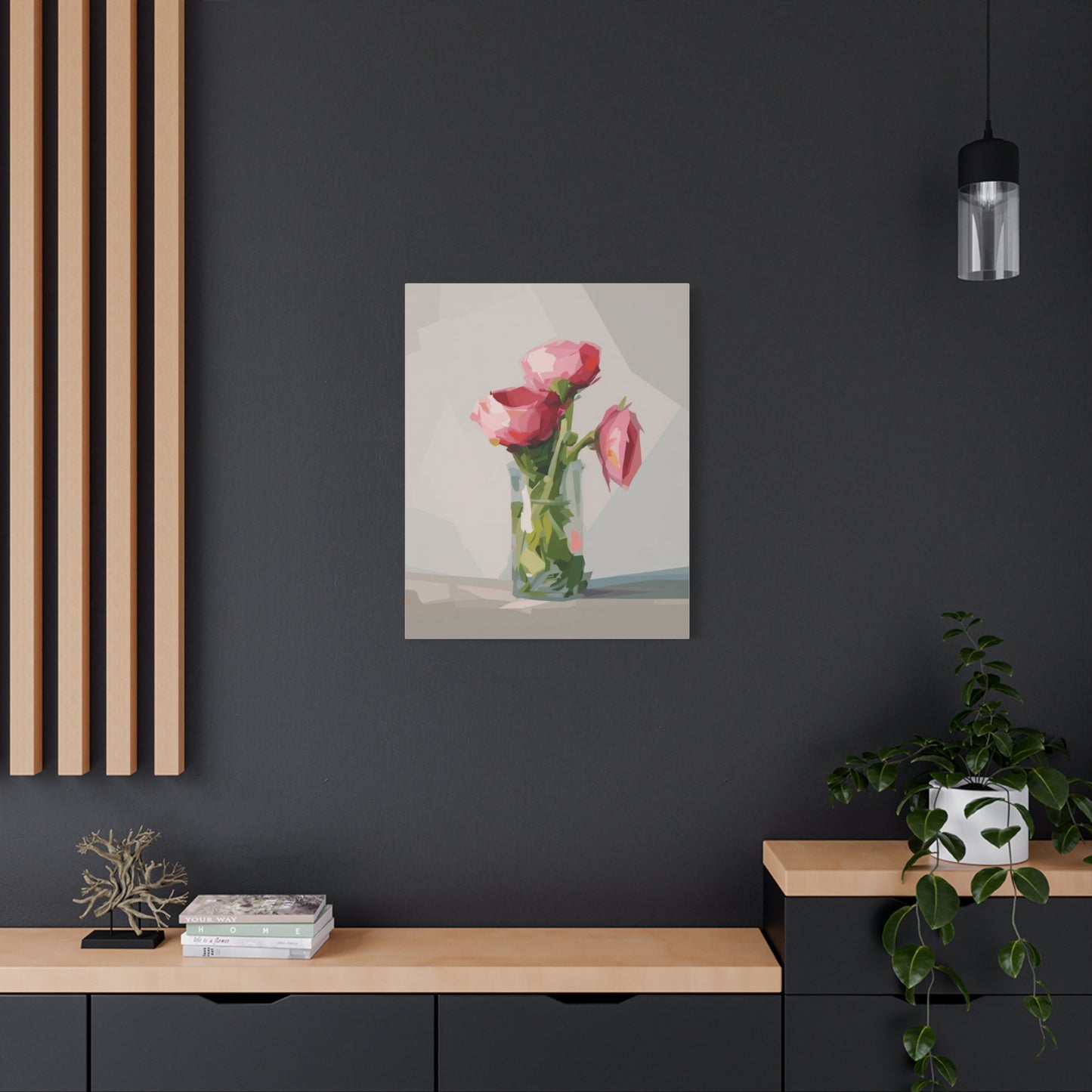 Pink Floral Vase Canvas Print — Stretched Matte Wall Art