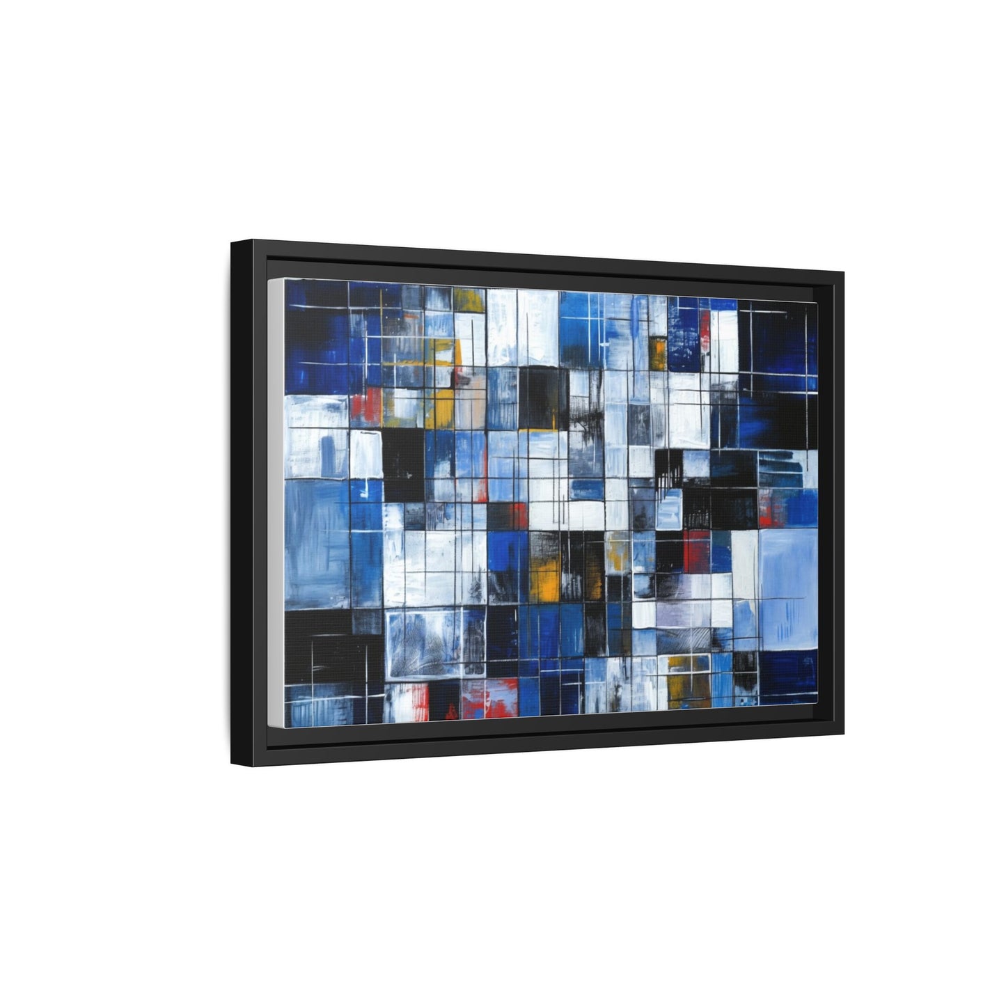 Abstract Blue Grid Matte Canvas Framed Art Print