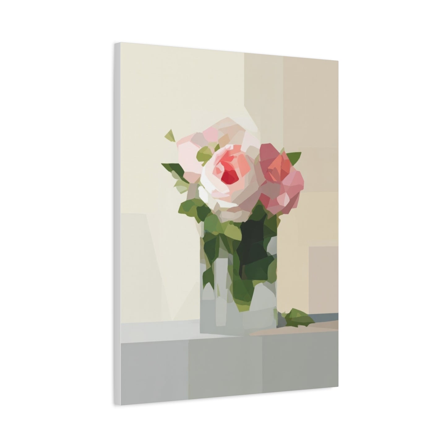Pink Rose Still Life Canvas — Modern Floral Wall Art, Matte Stretched Canvas