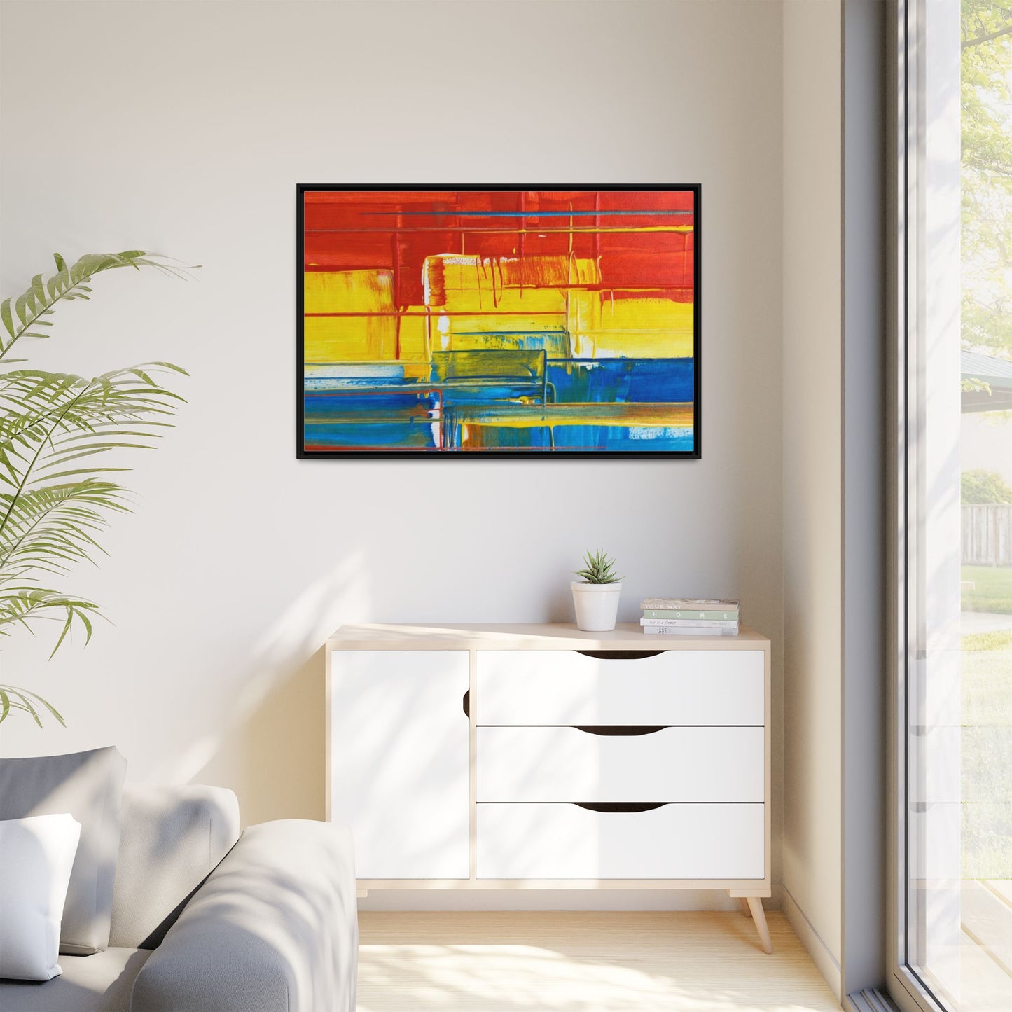 Abstract Multi-Color Framed Canvas Art — Modern Geometric Wall Decor
