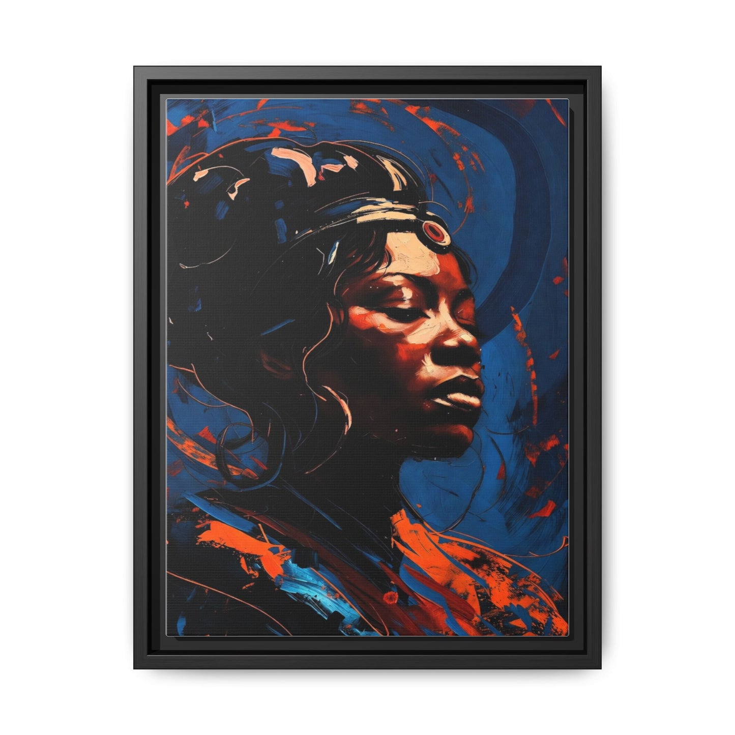 Framed Matte Canvas Art - Vibrant Portrait of a Black Woman (Multi-Color)