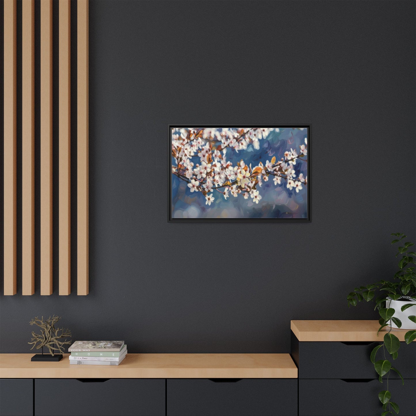 Framed Matte Canvas Print — Cherry Blossom Branch Wall Art