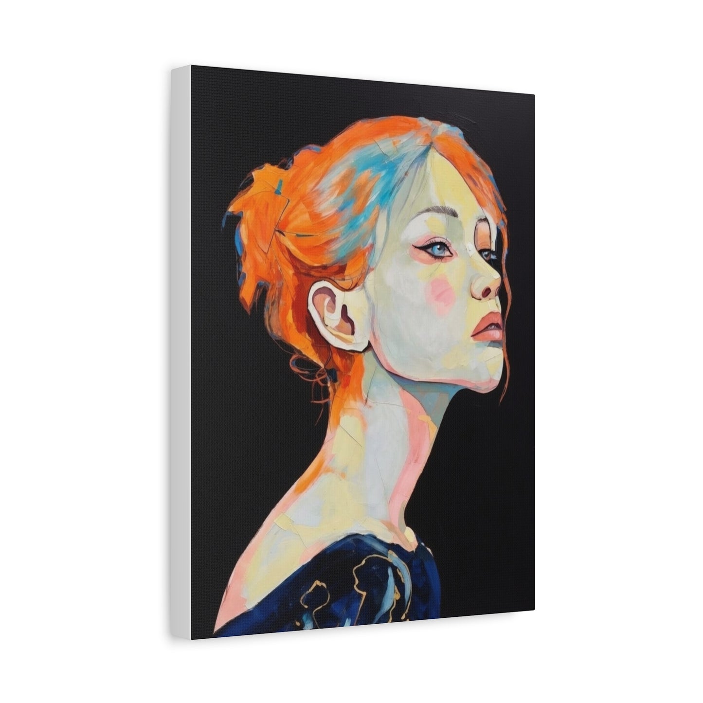 Contemplative Portrait Matte Canvas Wall Art — Colorful Female Profile Painting