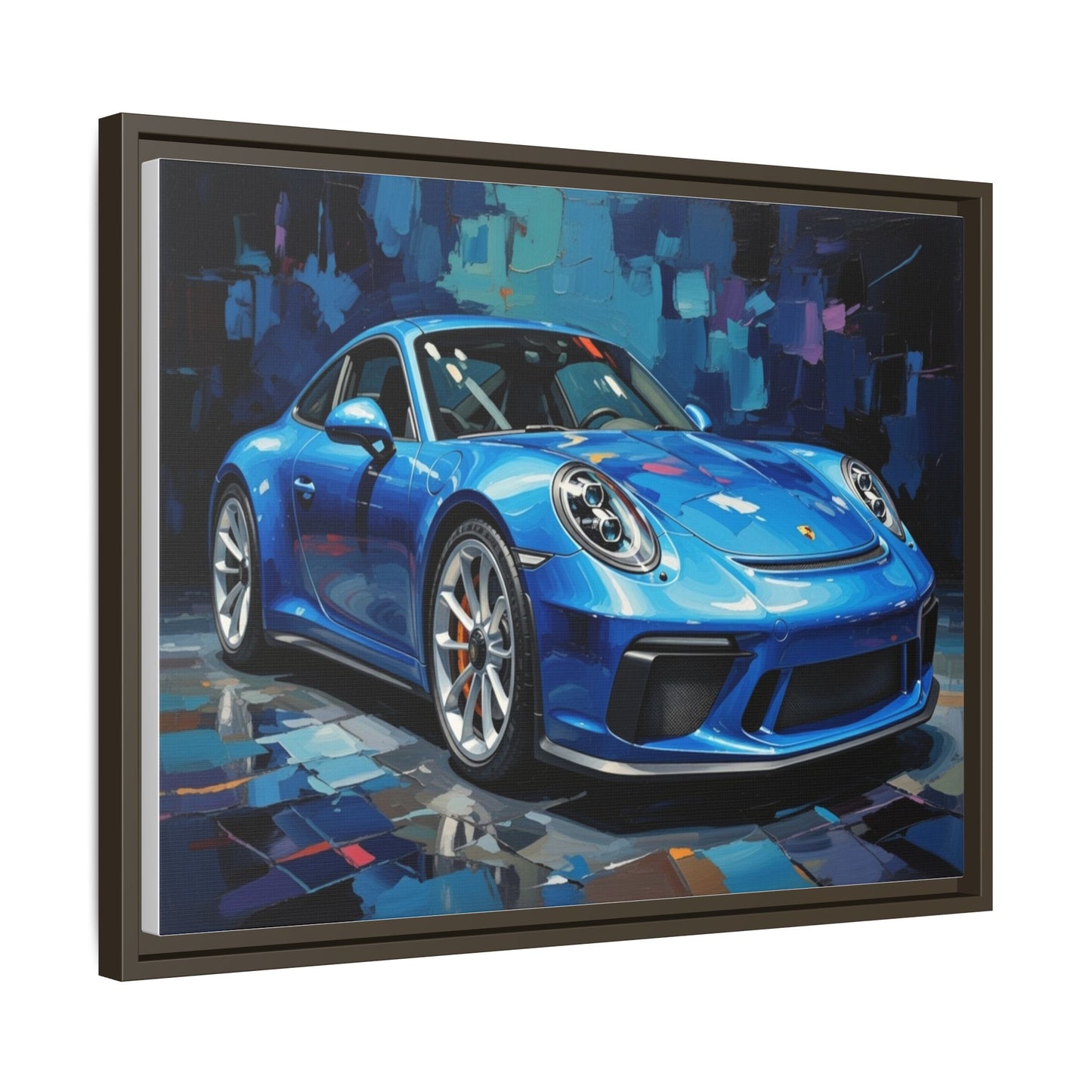 Blue Sports Car Matte Canvas Framed Print — Modern Automotive Wall Art
