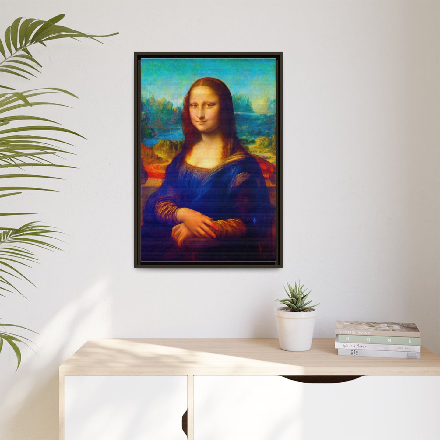 Framed Matte Canvas Print — Colorful Mona Lisa Wall Art
