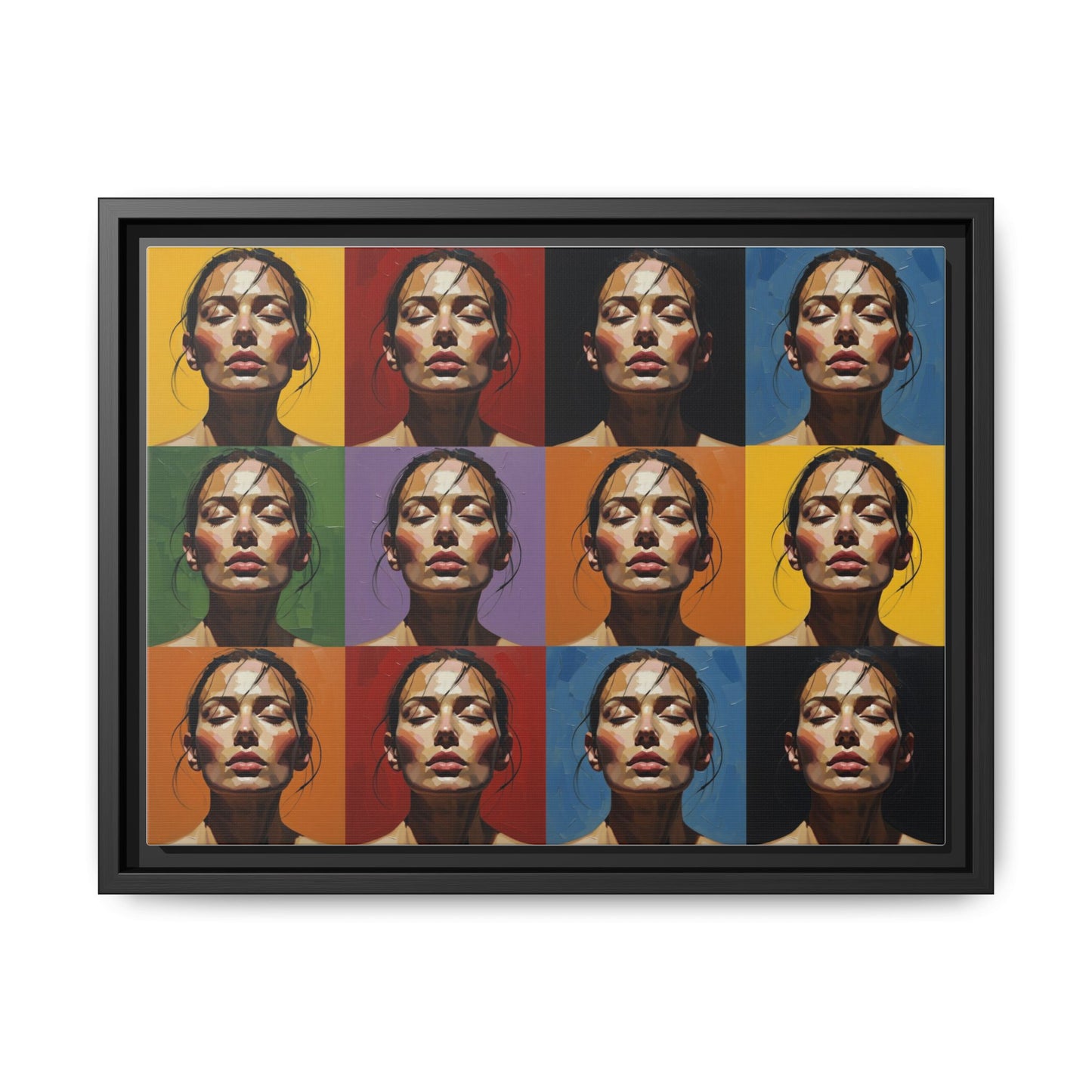 Pop Art Portrait Matte Canvas Print — Framed Multi-Color Grid