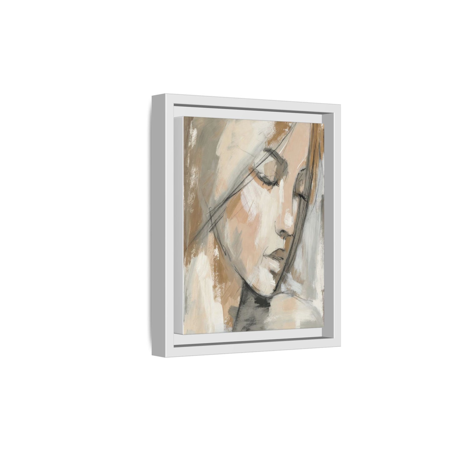 Framed Matte Canvas Art — Serene Abstract Portrait in Neutrals