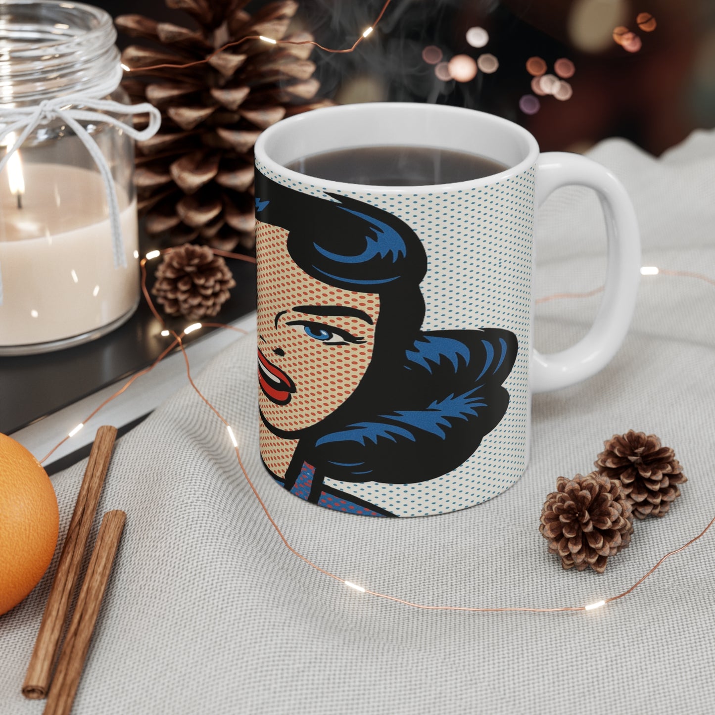 Pop Art Woman Coffee Mug — Retro Comic Book Style