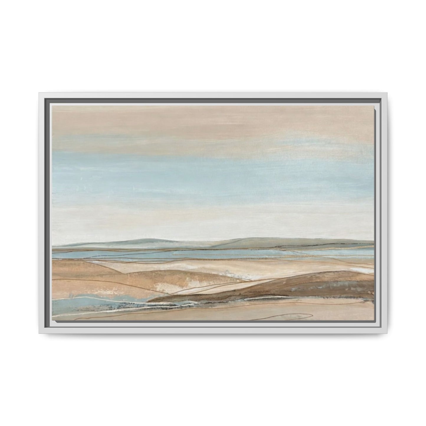 Framed Abstract Landscape Matte Canvas — Serene Coastal Horizon Wall Art