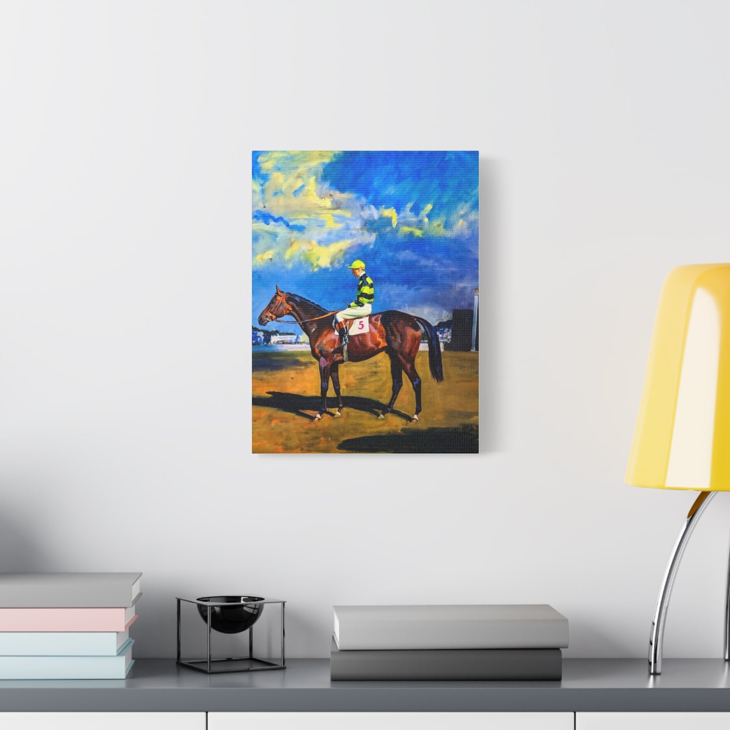 Horse Racing Jockey Canvas Print — Equestrian Art Matte Stretched Wall Decor