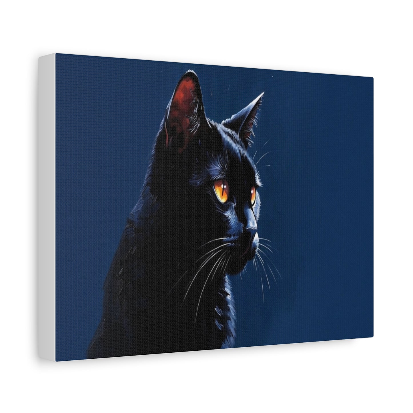 Matte Black Cat on blue background Canvas, Stretched, 1.25"