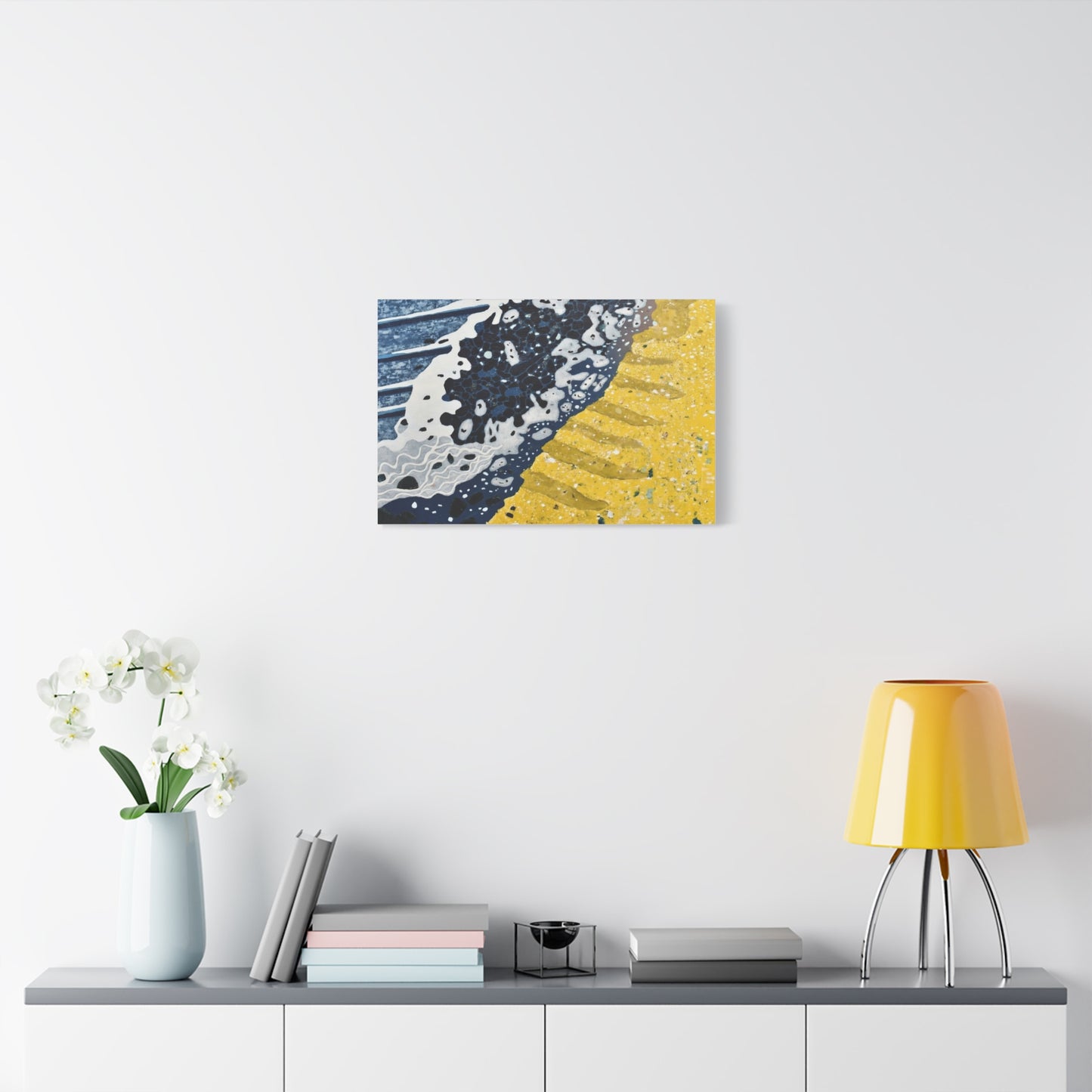 Abstract Blue & Yellow Fluid Art Canvas Print — Matte Stretched Wall Art