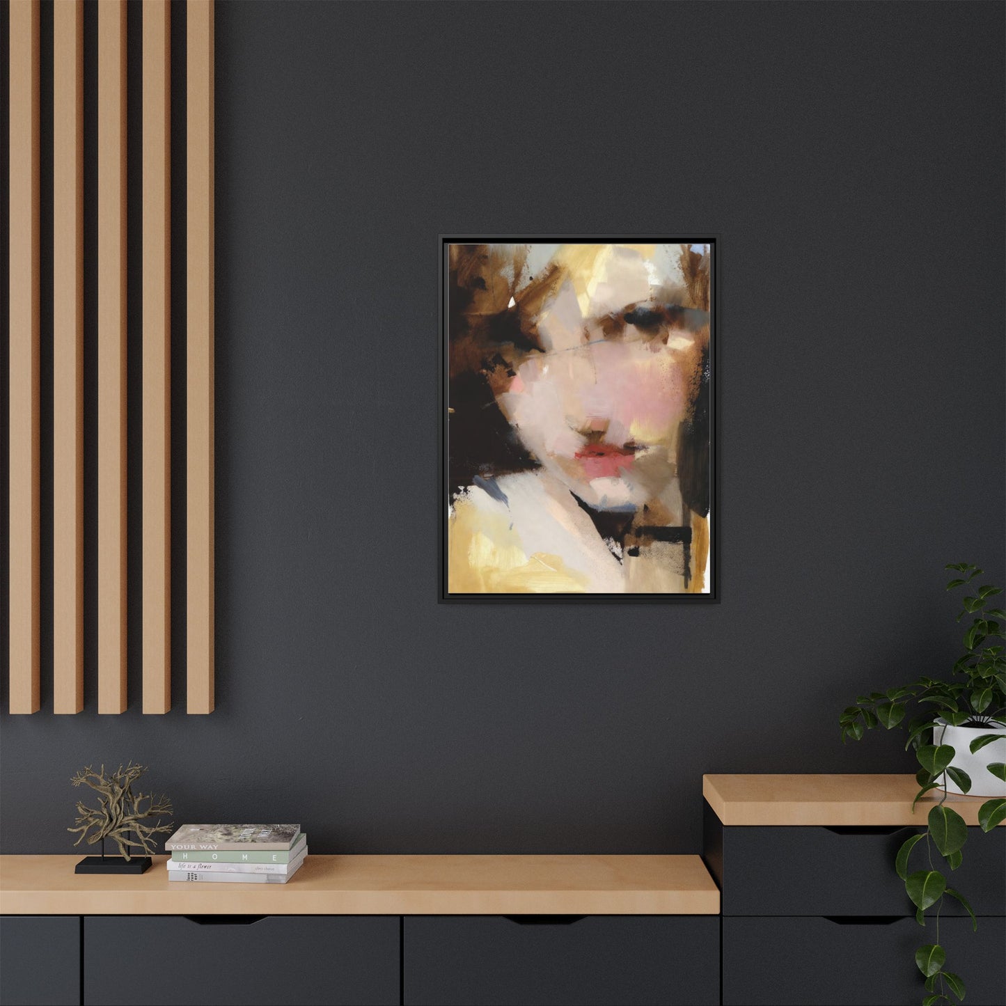 Abstract Portrait Matte Canvas Framed Print — Modern Feminine Wall Art