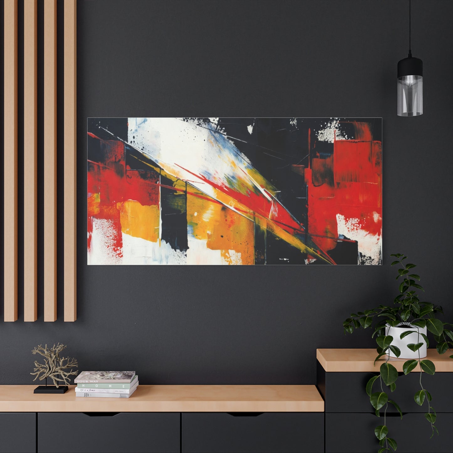 Abstract Geometric Canvas Art — Bold Red & Black Modern Wall Painting