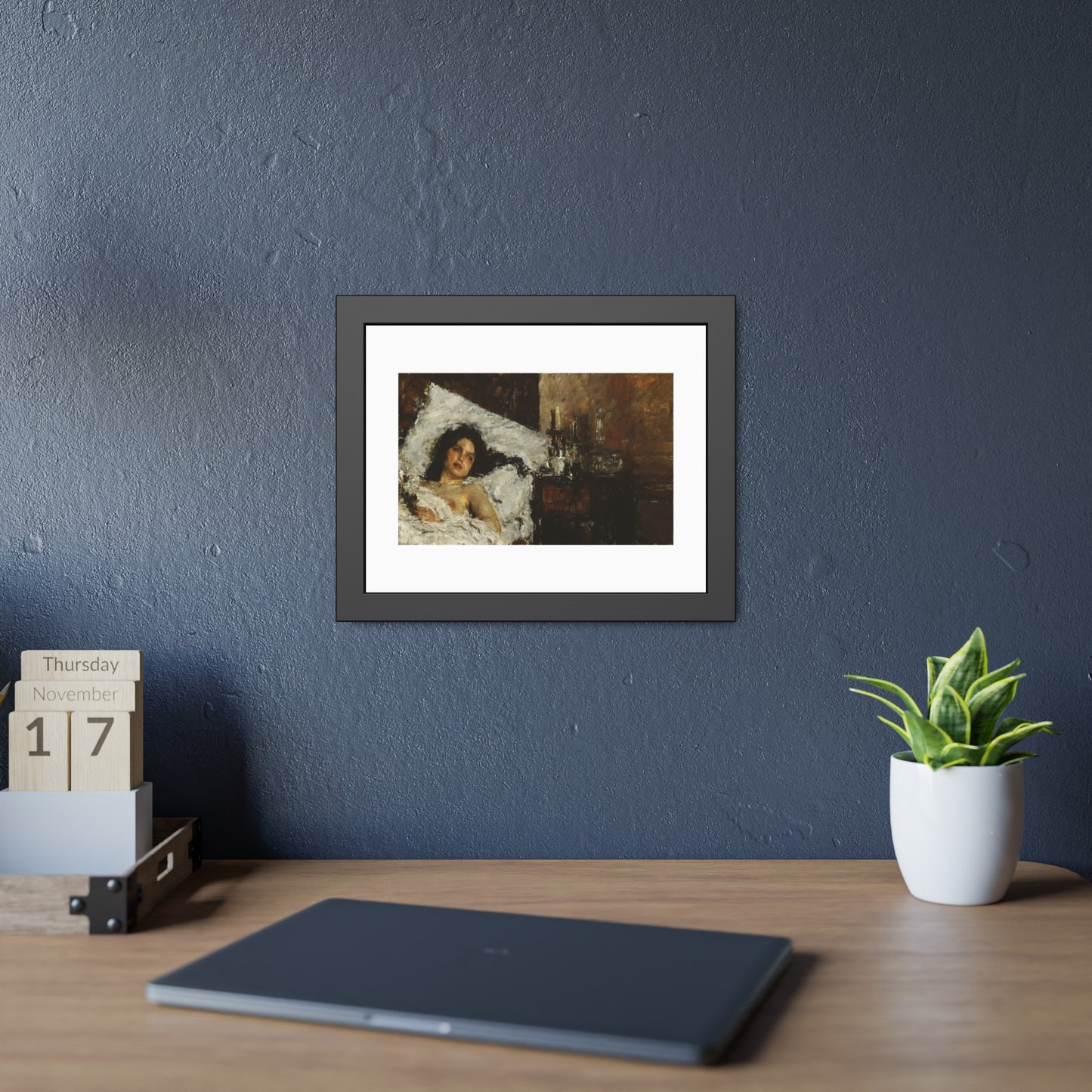 Resting by Antonio Mancini  Framed Poster Wall Art Print