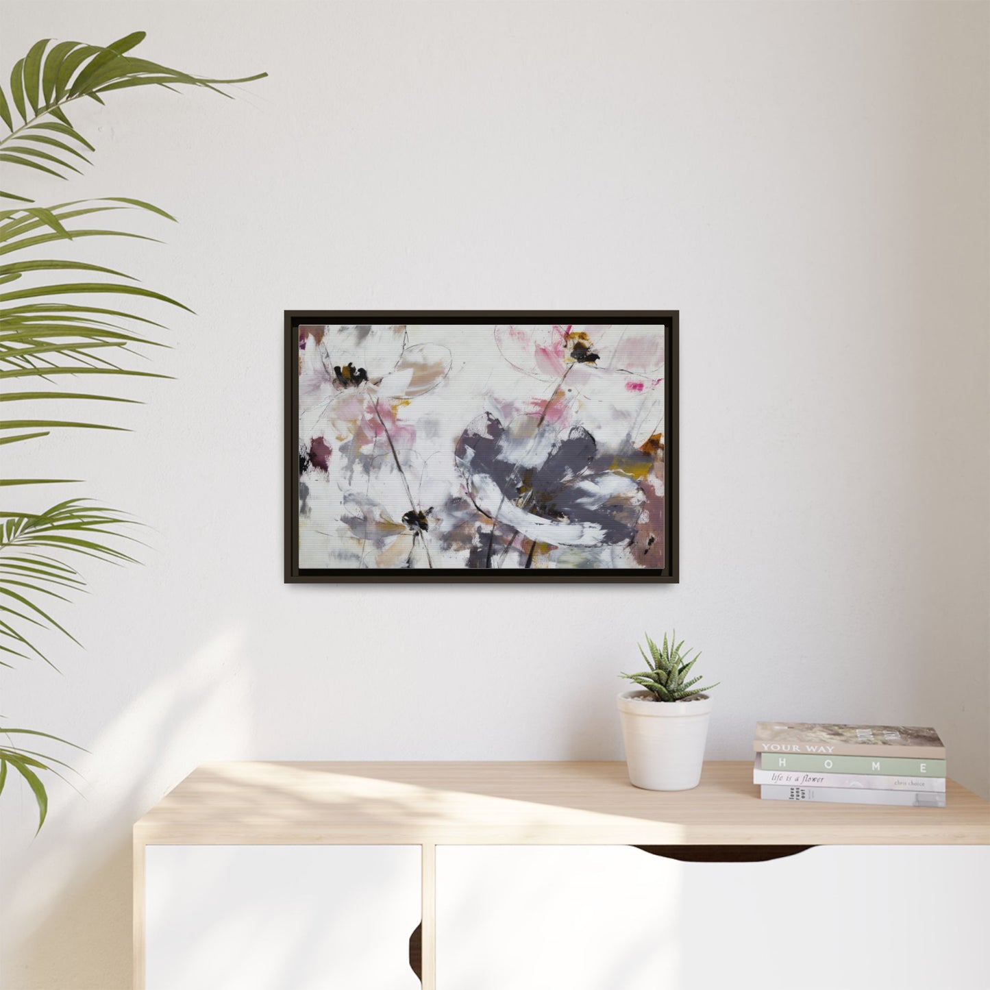 Abstract Floral Matte Canvas Framed Wall Art — Soft Watercolor Blooms