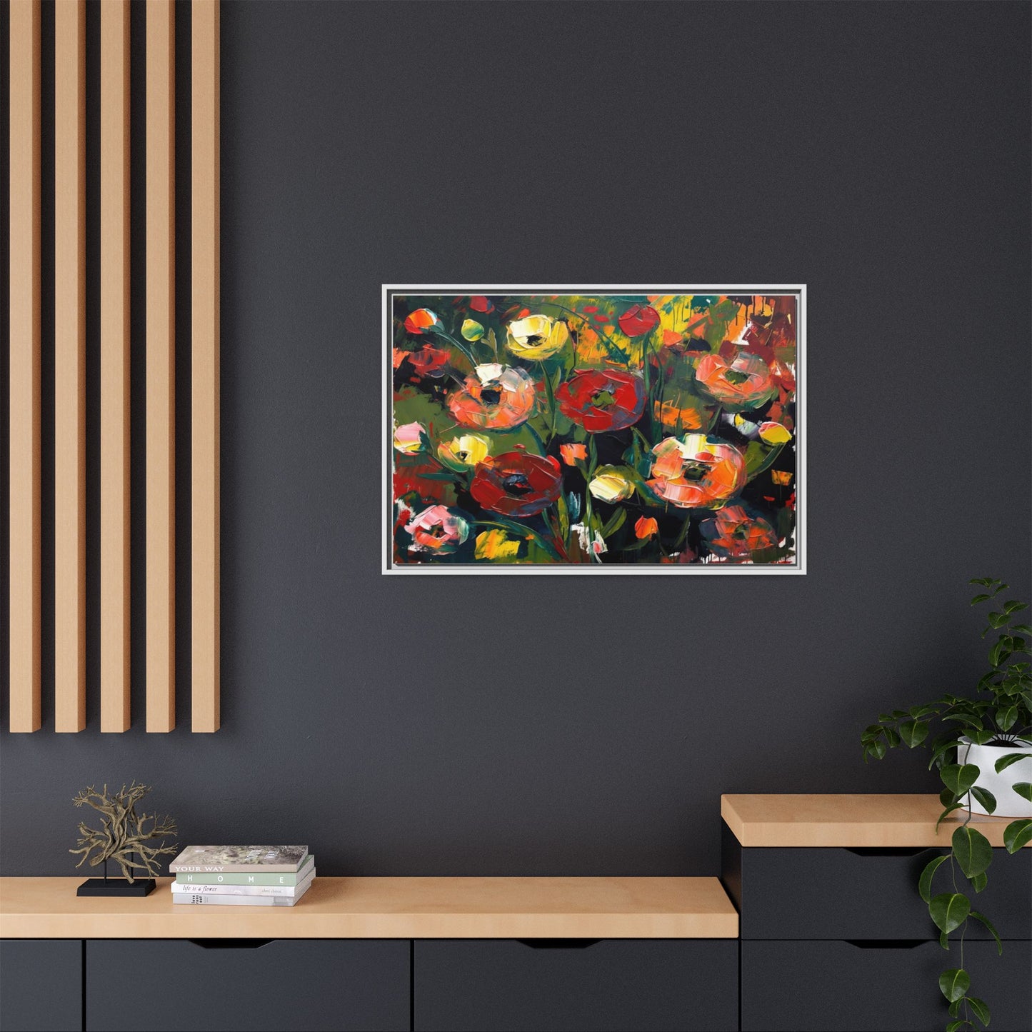 Framed Floral Canvas Print — Vibrant Abstract Poppies Wall Art