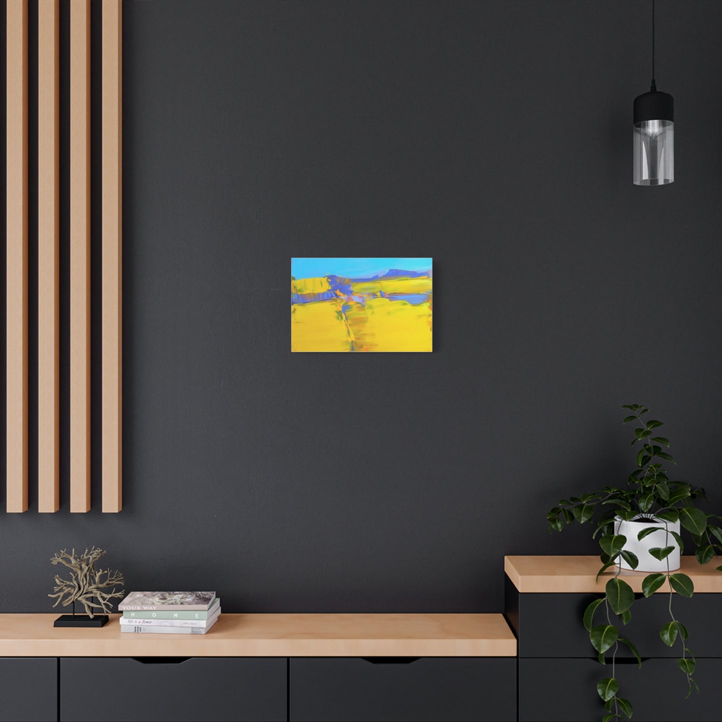 Abstract Yellow Field Canvas Wall Art  Vibrant Landscape Matte Stretched Canvas 1.25"