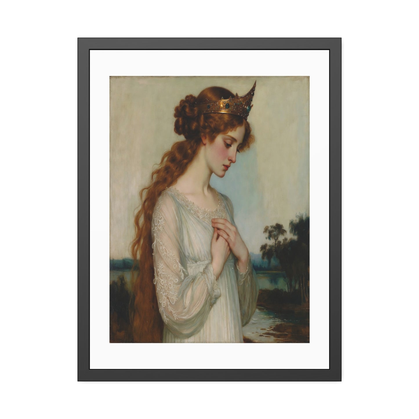 Framed Art Print — Pre-Raphaelite Woman Portrait, Vintage Romantic Wall Art