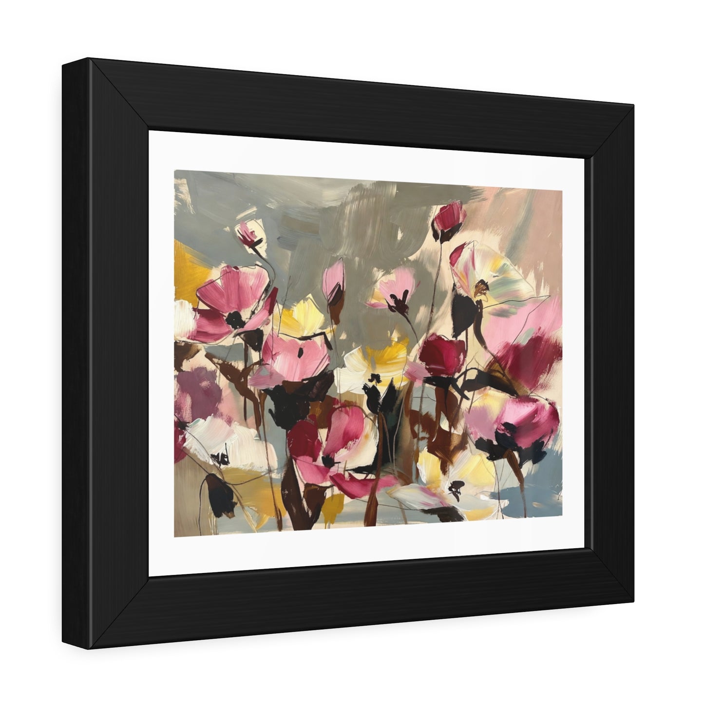 Framed Floral Art Print - Abstract Pink Poppies Poster