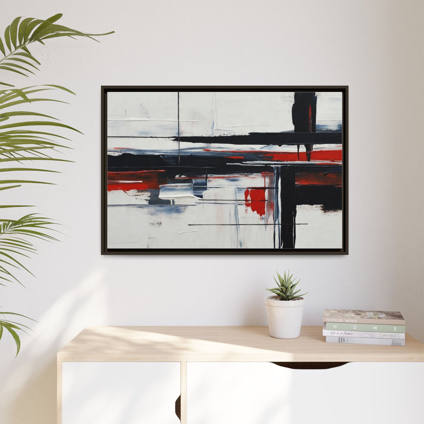 Abstract Red & Black Framed Canvas Art — Modern Matte Wall Painting