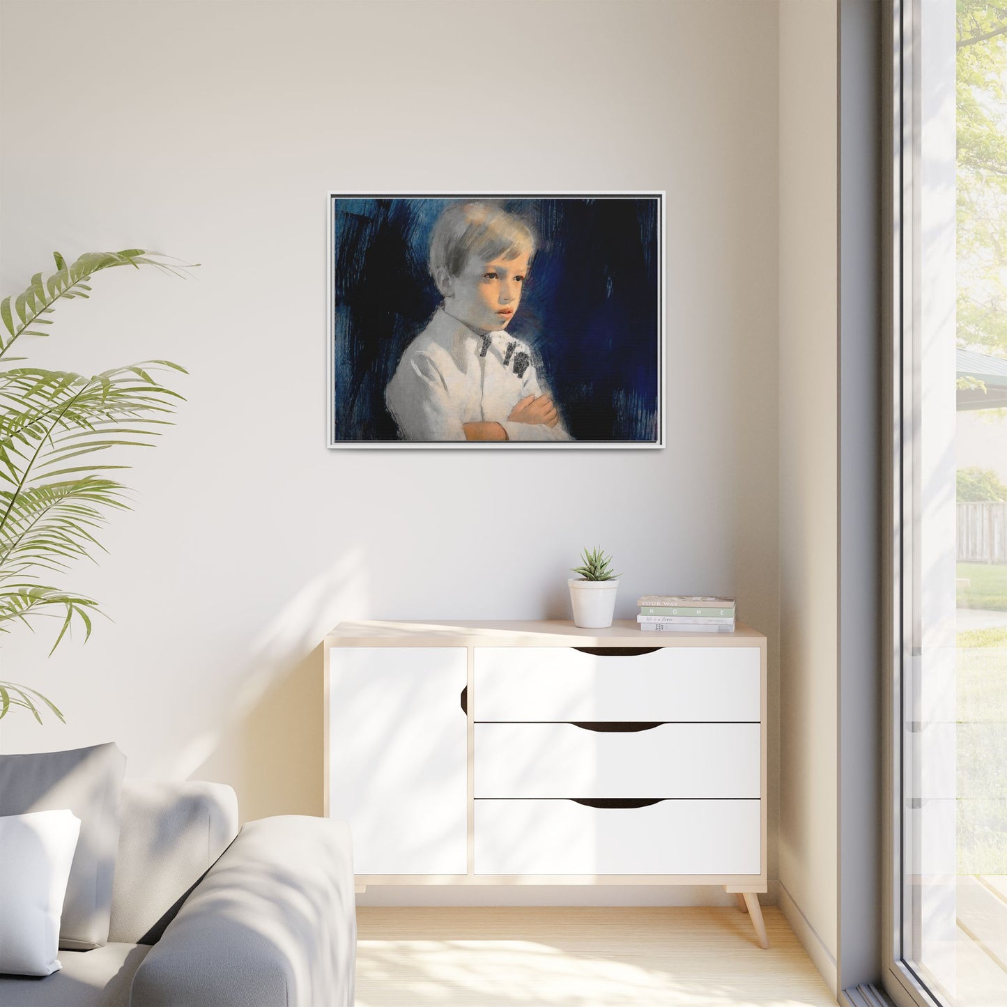 Painting of boy by Unknown Artist Framed Matte Canvas Wall Art Print
