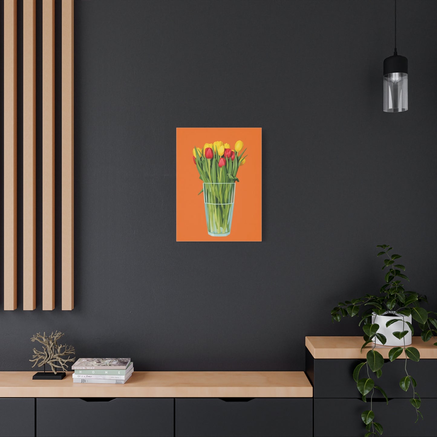 Tulip Bouquet Canvas Wall Art – Glass Vase on Orange