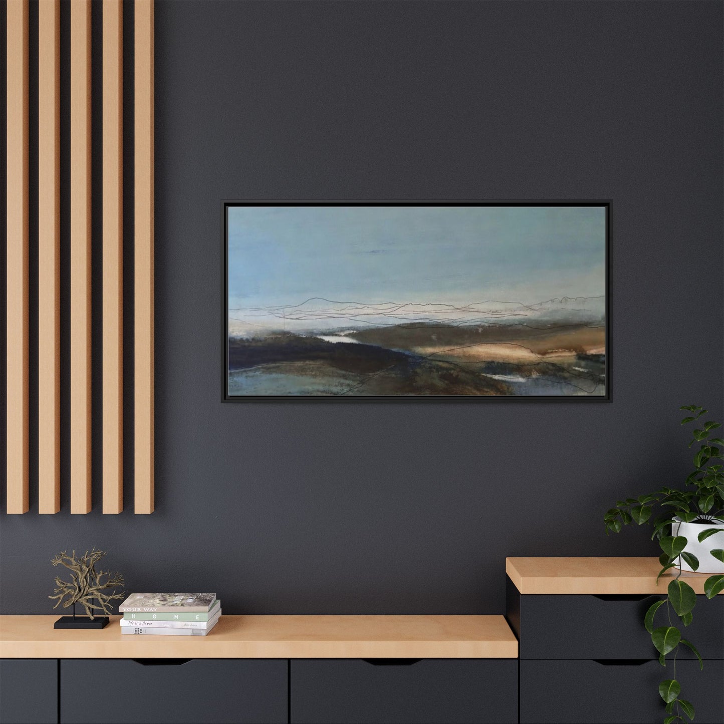 Framed Matte Canvas Wall Art — Serene Abstract Blue Landscape