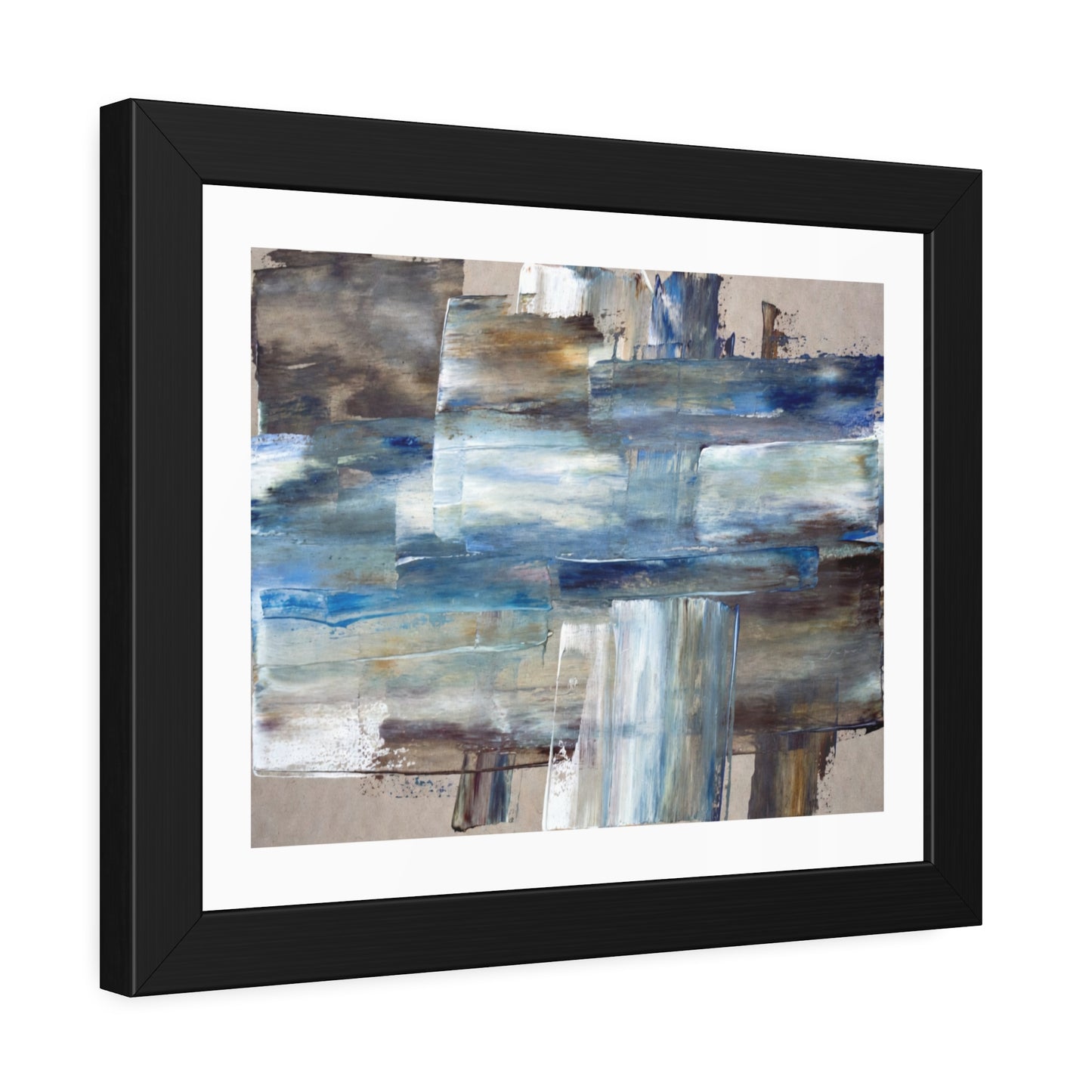 Abstract Blue Horizon Framed Paper Poster — Modern Coastal Wall Art