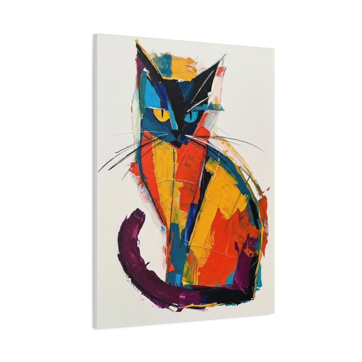Colorful Abstract Cat Canvas Art - Modern Stretched Matte Wall Decor
