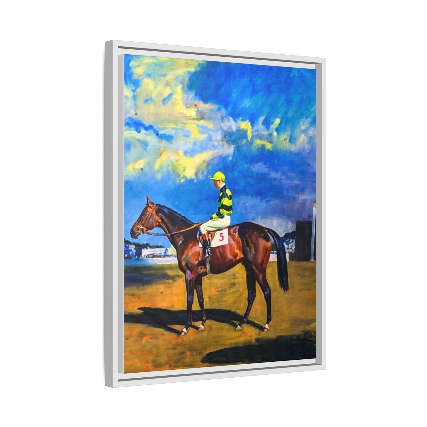 Framed Matte Canvas — Jockey on Racehorse Vintage Equestrian Wall Art