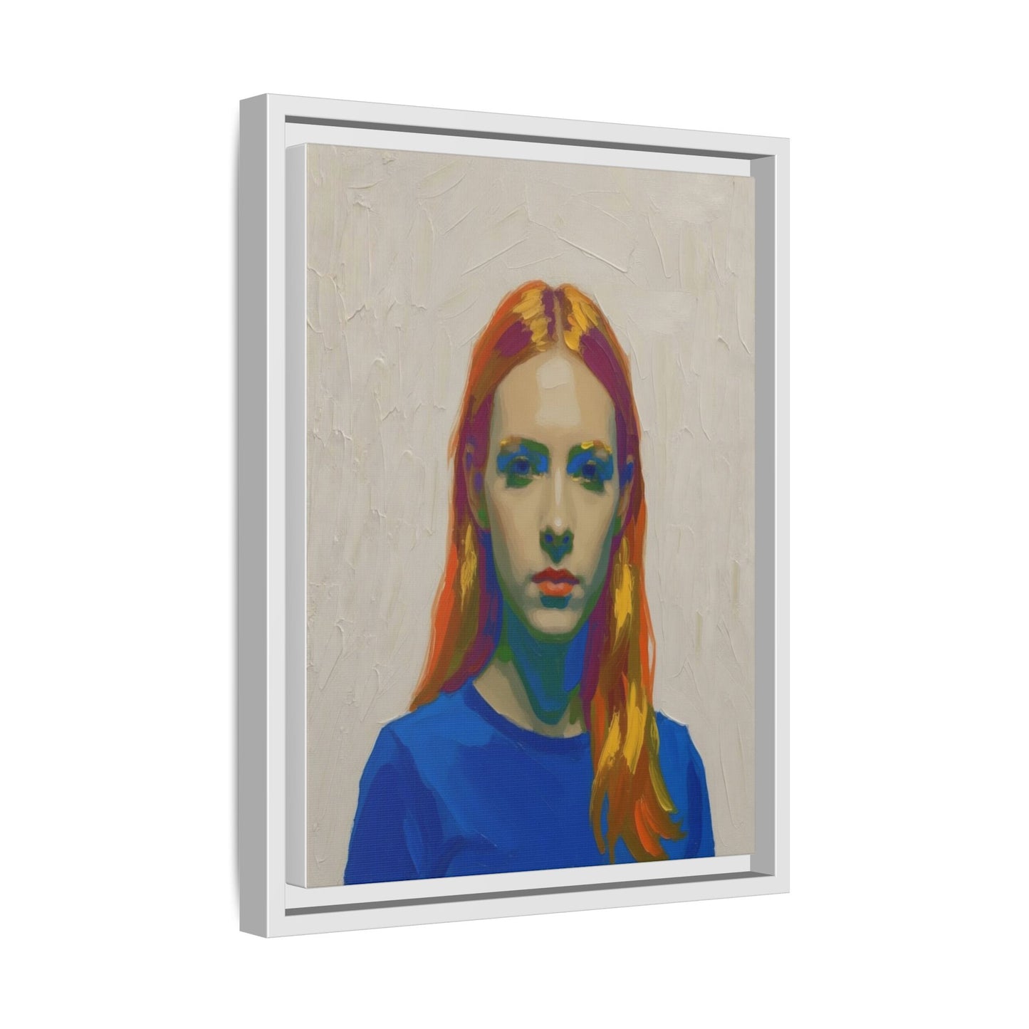 Framed Matte Canvas Portrait — Vibrant Multi‑Color Girl Art Print