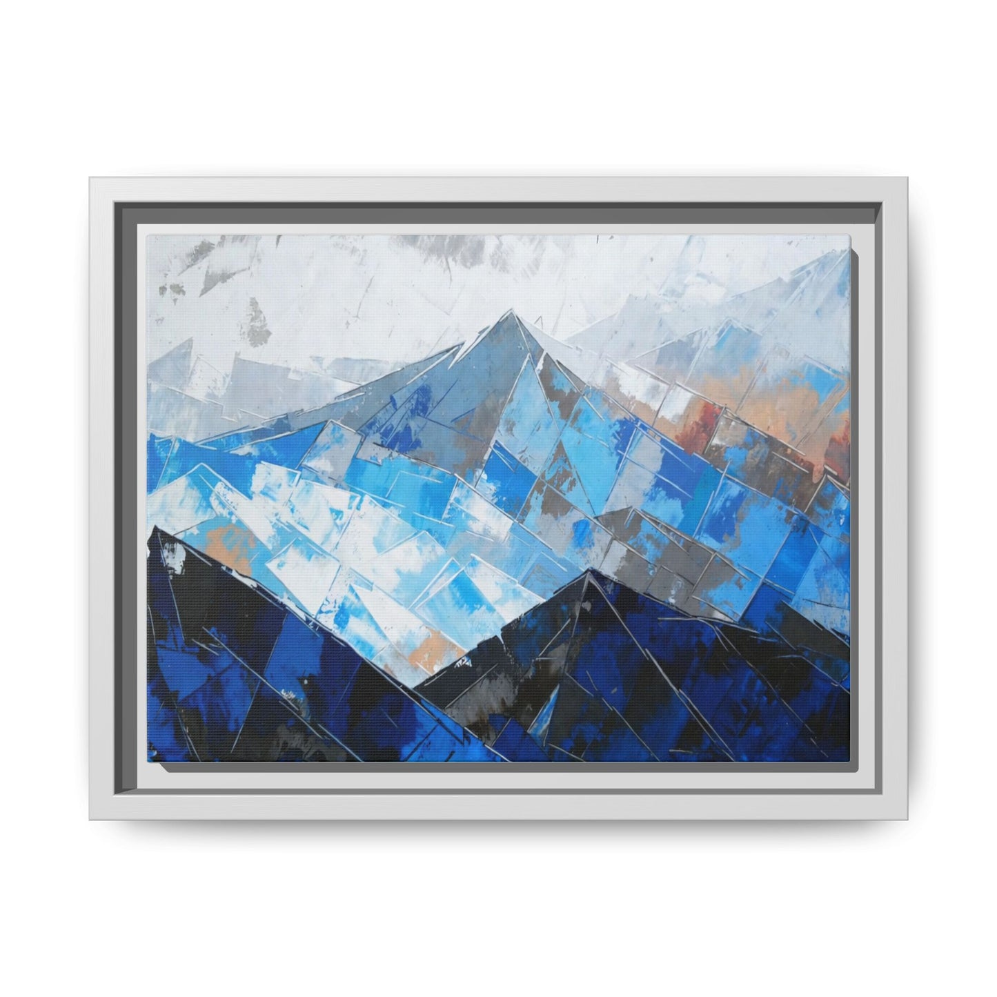 Framed Matte Canvas Blue Mountain Abstract Wall Art